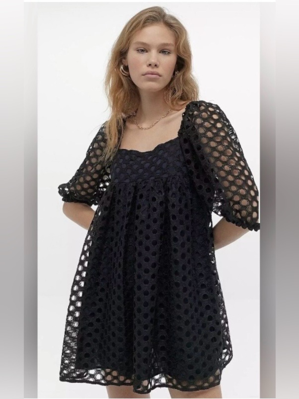 Kimchi Blue Black DotEyelet Mini Dress